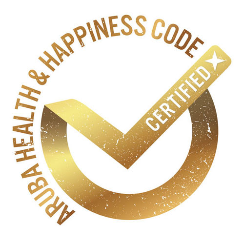 Aruba's Health and Happiness Gold Certification seal.