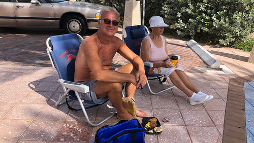 Louie Dimovski, of Livonia, Mich., and his mother, Bozana, enjoy their breakfast on a recent Saturday morning on the Hollywood Broadwalk. Louie Dimovski, of Livonia, Mich., and his mother, Bozana, enjoy their breakfast on a recent Saturday morning on the Hollywood Broadwalk.