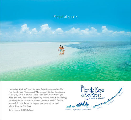 The ad titled "Personal Space" emphasizes the room for social distancing in the Florida Keys. The ad titled "Personal Space" emphasizes the room for social distancing in the Florida Keys.