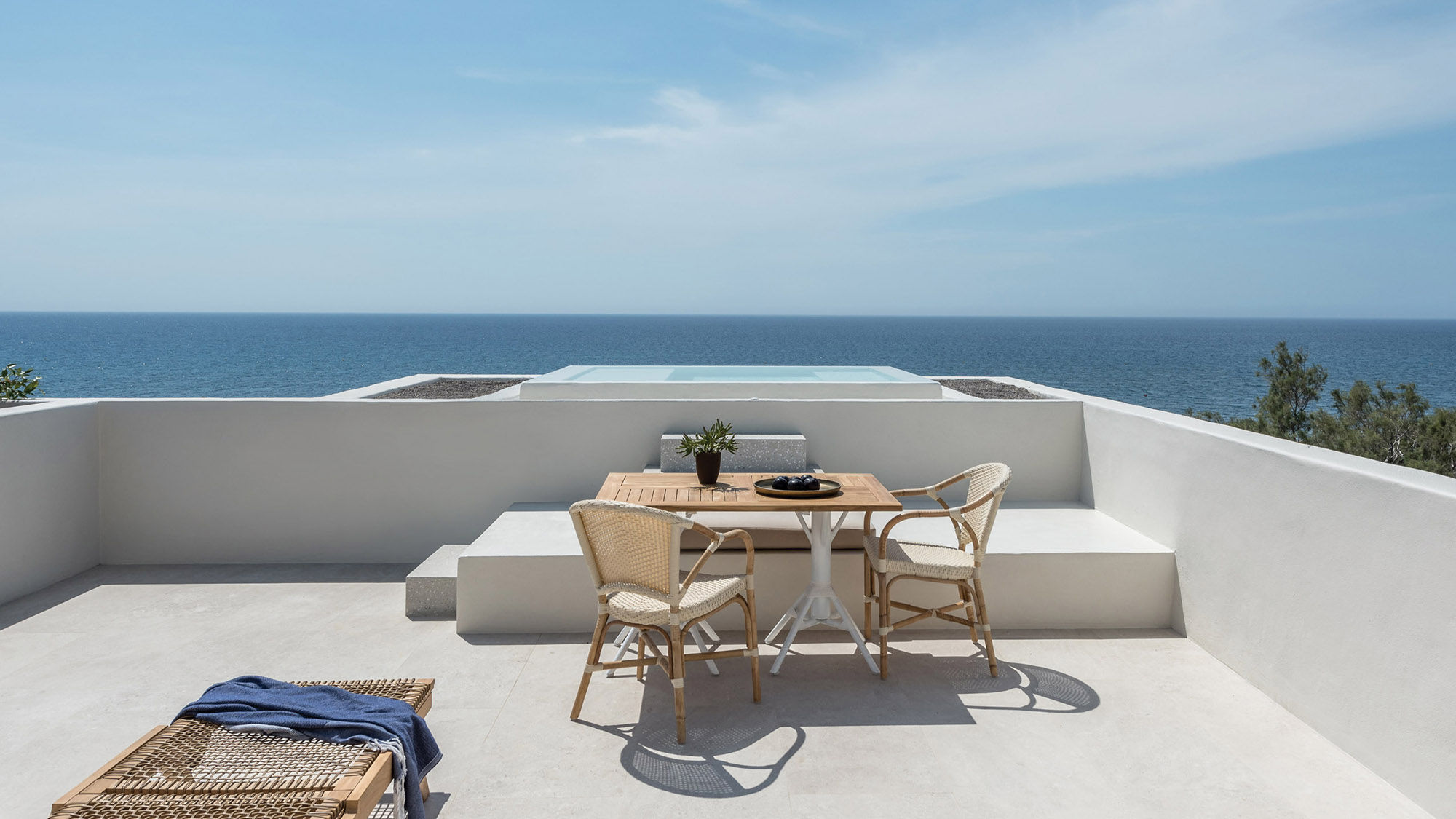 A suite at the 12-suite Istoria Santorini, which is reopening for use as a private villa in July.