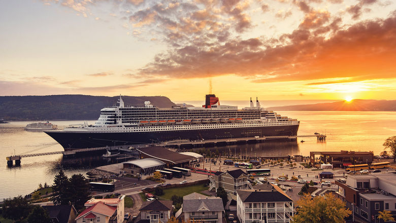 The Queen Mary 2 in Saguenay, Quebec, one of the nine ports that are part of the regional group Cruise the Saint Lawrence.