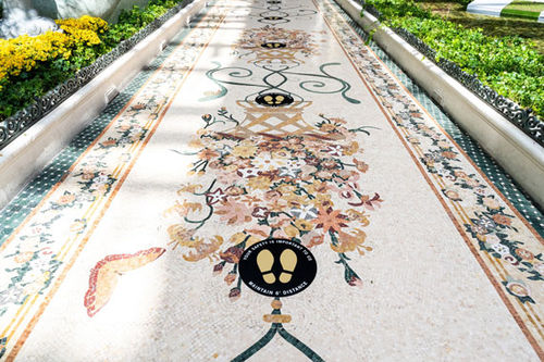 Bellagio's floors remind guests of six-foot social distancing recommendations. Bellagio's floors remind guests of six-foot social distancing recommendations.