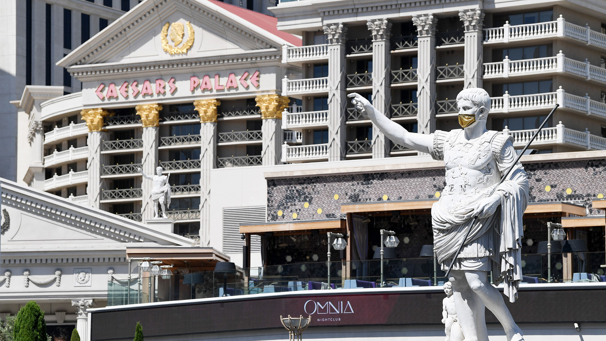 Even statues at Caesars Palace were outfitted with face masks during reopening on June 4.