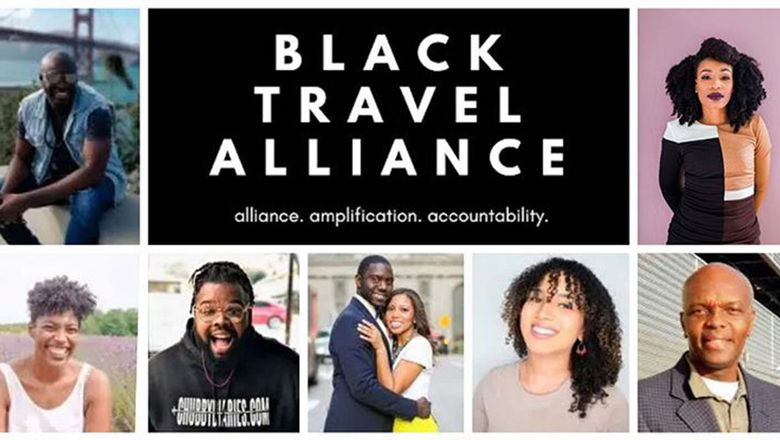 A section of an Instagram image from the Black Travel Alliance, a new group of black travel content creators, that shows some of the founding members of the group.