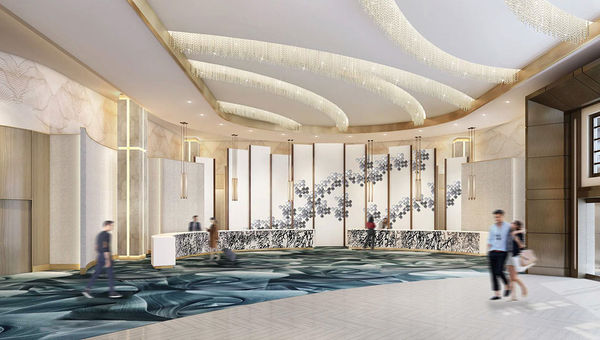 Lobby rendering of the Conrad Las Vegas at Resorts World.