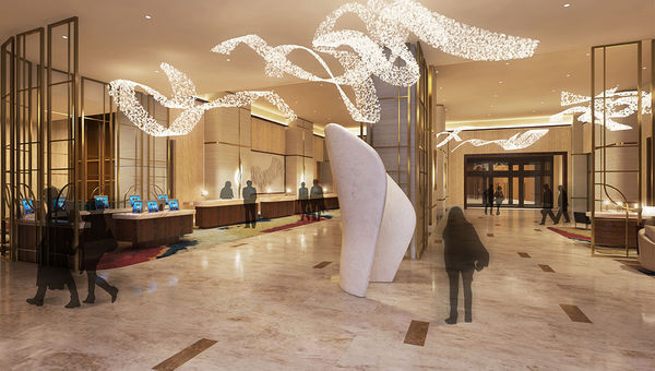 Lobby rendering of the Hilton Las Vegas at Resorts World. Lobby rendering of the Hilton Las Vegas at Resorts World.