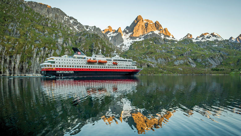 Hurtigruten’s Finnmarken sailing the Norwegian coastline.