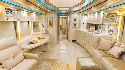 The interior of one of the luxury RVs that can be rented as part of Overseas' Leisure Group's Discover America series of road trips.