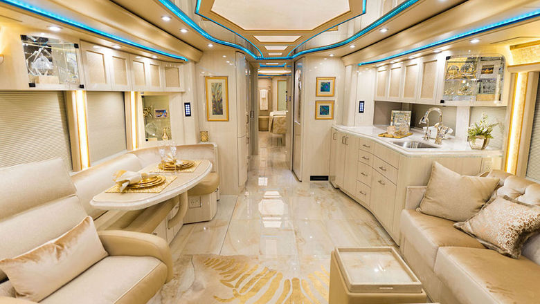 The interior of one of the luxury RVs that can be rented as part of Overseas' Leisure Group's Discover America series of road trips.
