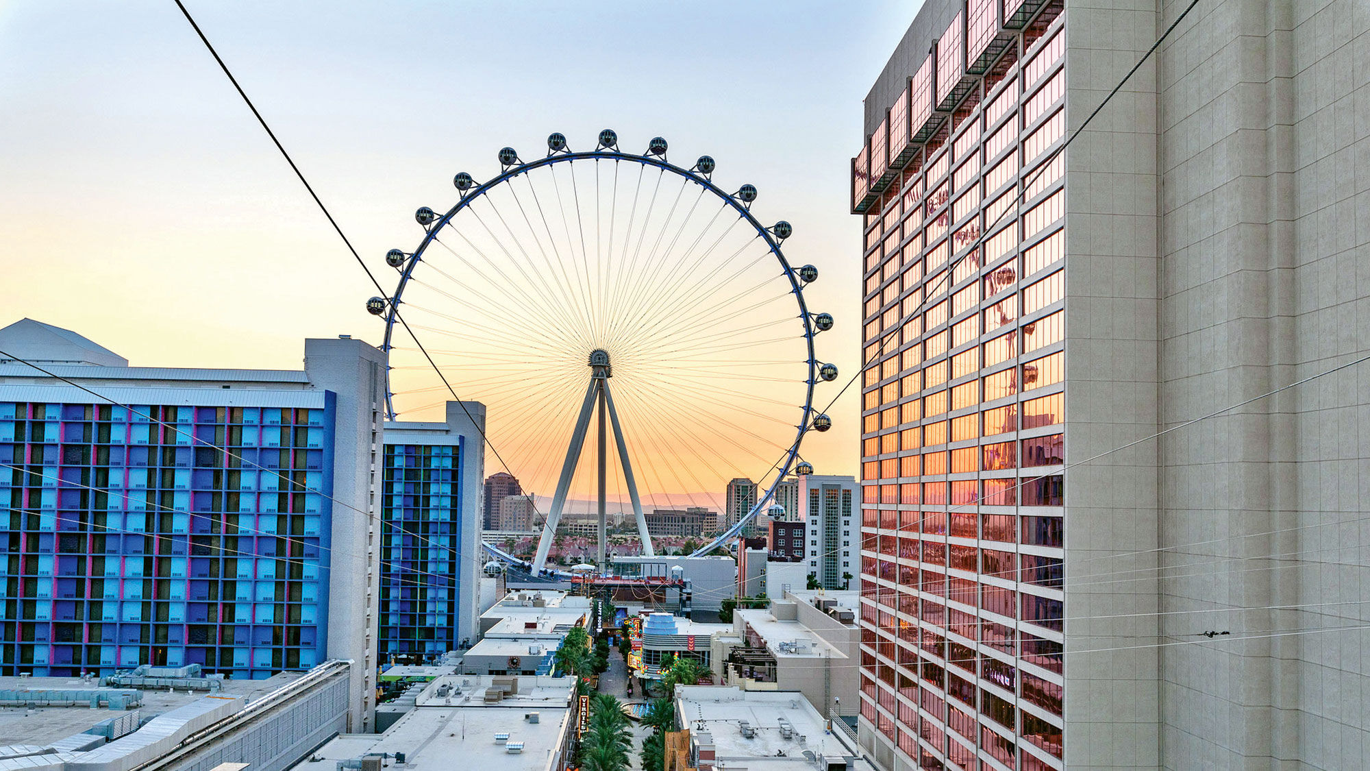 A view from the top of the Fly Linq, which takes zipliners from the top of a 114-foot tower to the base of the High Roller observation wheel.