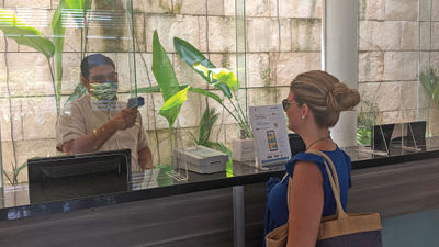 Janelle Grissinger, president of JCo Travel, checks in at the Fives Beach Hotel & Residences in Playa del Carmen.