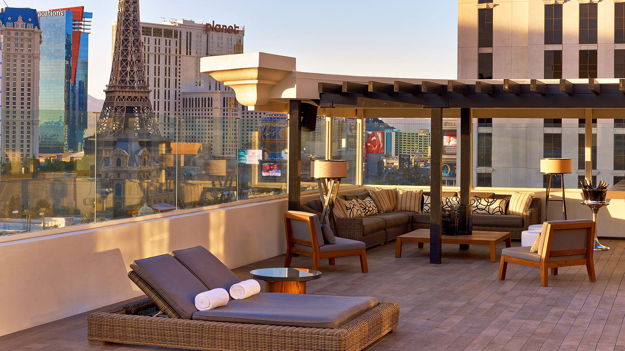 The villa terrace at Nobu Hotel Caesars Palace, one of several Las Vegas destinations offering steep summer discounts.