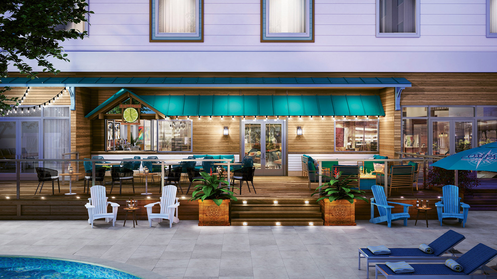 The pool deck at Margaritaville’s new Compass Hotel Anna Maria Sound in Bradenton, Fla.