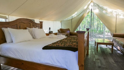 A safari tent accommodation at the Preserve Sporting Club and Residences in Richmond, R.I.