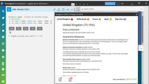 The information in the Covid-19 plug-in is provided by Sweden-based Safeture, a global travel safety intelligence provider.