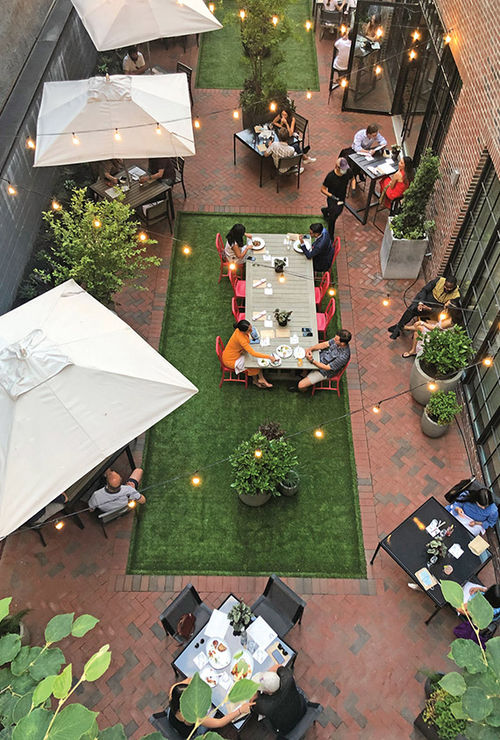 The revamped outdoor garden at the private Fitler Club in Philadelphia.