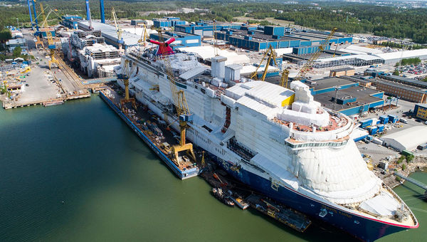The Carnival Mardi Gras takes shape at Meyer Turku in FInland. The ship has been delayed and will now enter service in 2021. The Carnival Mardi Gras takes shape at Meyer Turku in FInland. The ship has been delayed and will now enter service in 2021.