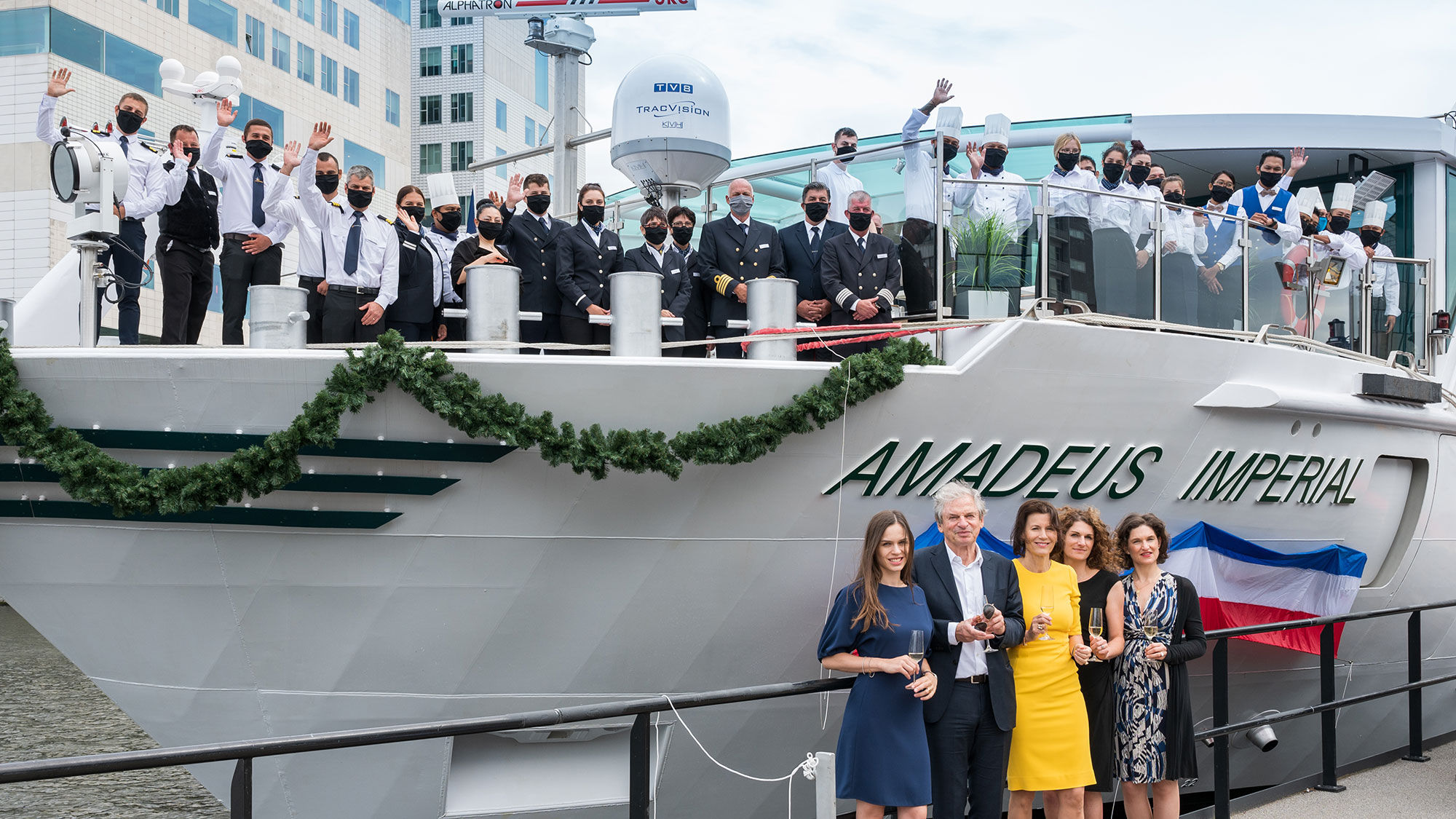 The Lueftner family and the crew of the Amadeus Imperial.