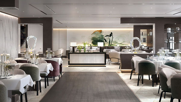 The Evrima Room, the main restaurant on the ship. The Evrima Room, the main restaurant on the ship.