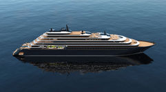 The Ritz-Carlton Yacht Collection's first ship, the Evrima, is scheduled to launch in April 2021 from Lisbon. Under construction in Spain, the new cruise brand said that the 298-passenger ship's design is inspired by superyachts.