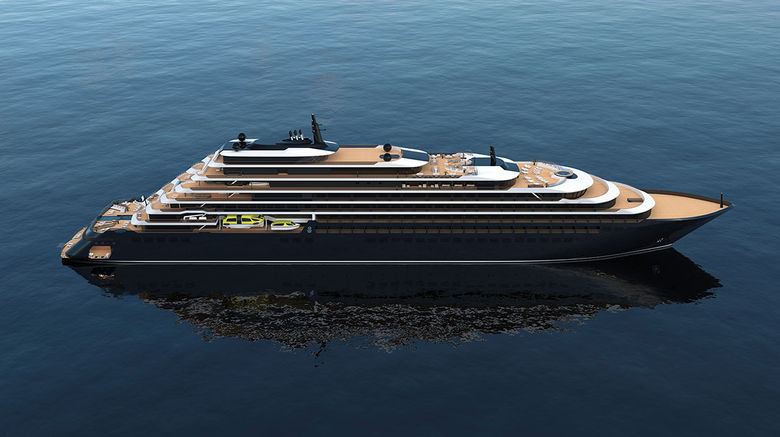 The Ritz-Carlton Yacht Collection's first ship, the Evrima, is scheduled to launch in April 2021 from Lisbon. Under construction in Spain, the new cruise brand said that the 298-passenger ship's design is inspired by superyachts.