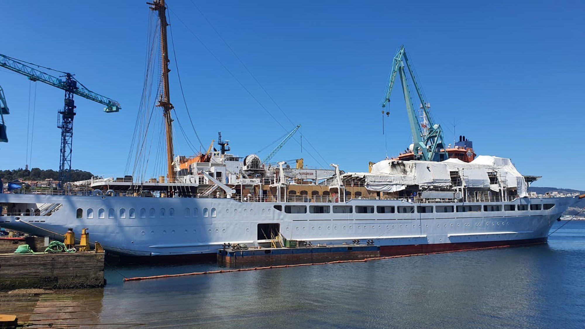 The Sea Cloud Spirit, under construction at the Metalworks & Docks yard in Vigo, Spain.
