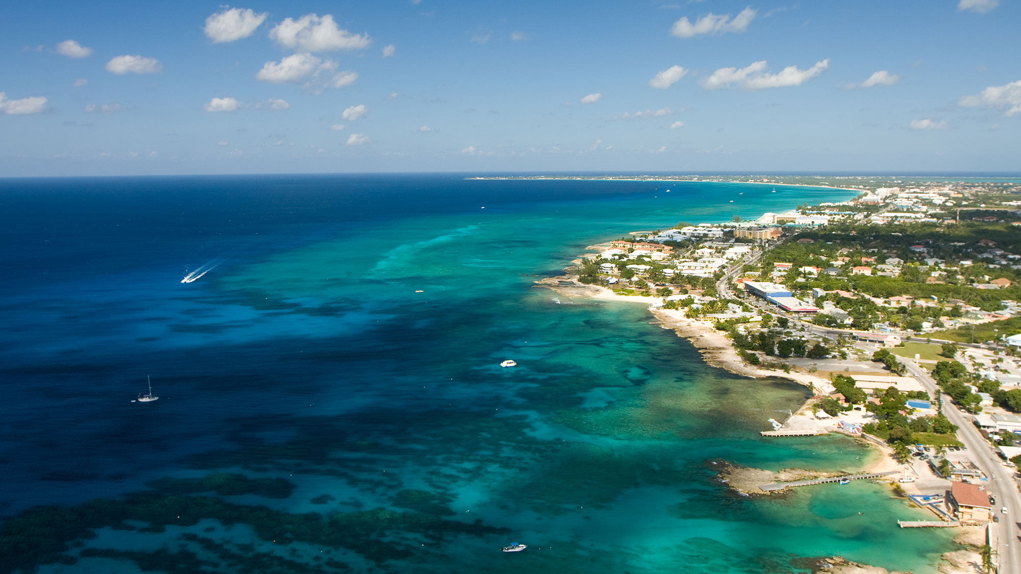 An aerial view of the Cayman Islands.