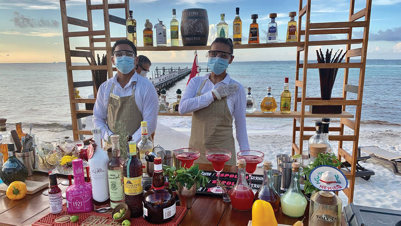 An outdoor bar at the Hyatt Ziva in Cancun, which VIP Vacations' Jennifer Doncsecz said has done an outstanding job of balancing safety and service.