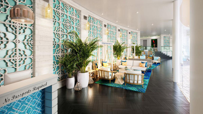 The lobby of the Margaritaville Resort Palm Springs.