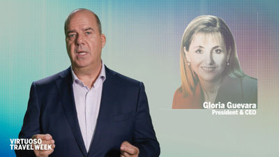 Virtuoso CEO Matthew Upchurch introduces World Travel and Tourism Council president and CEO Gloria Guevara during Virtuoso Travel Week 2020, which was held virtually.