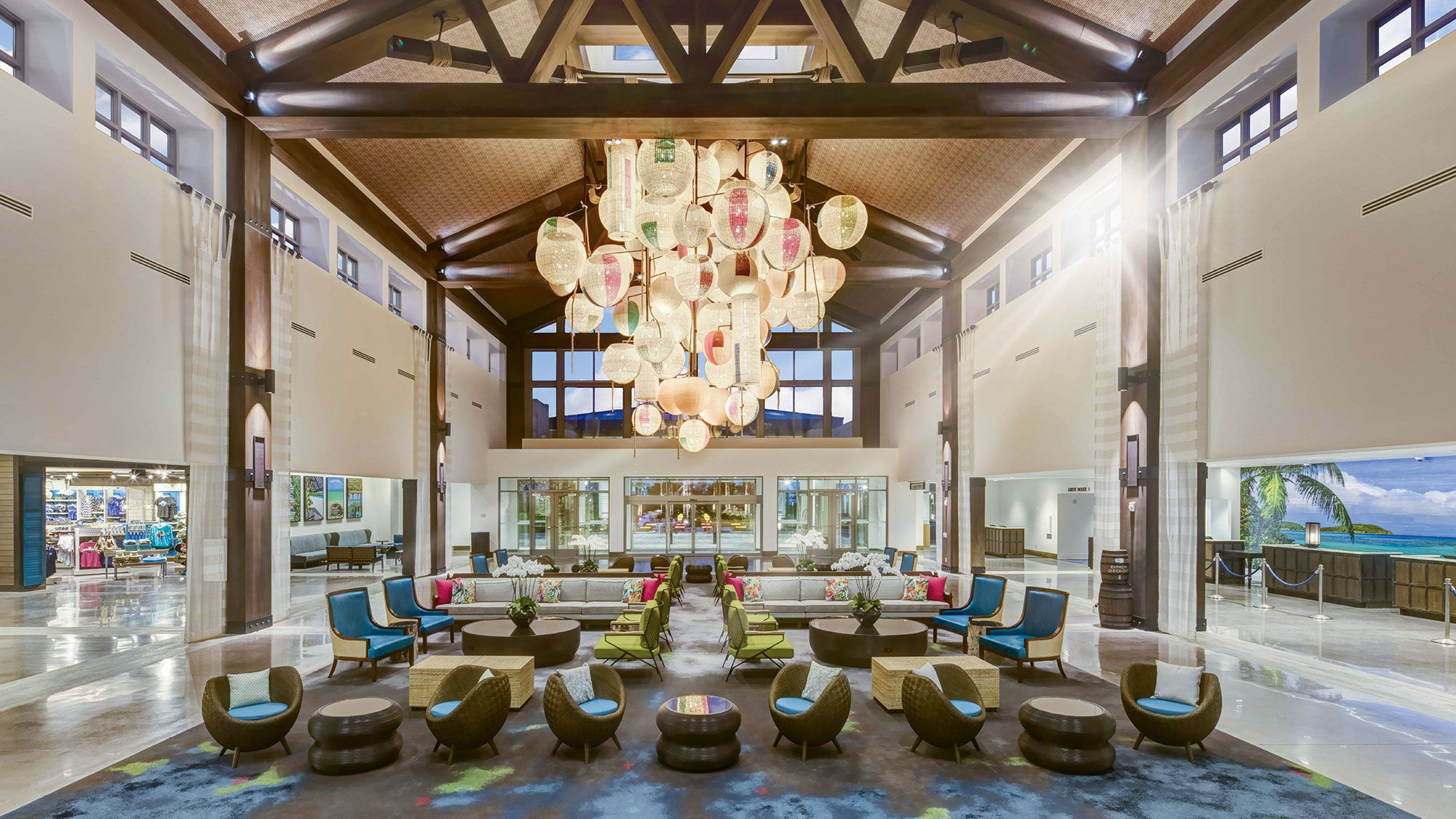 The lobby of the Loews Sapphire Falls Resort at Universal Orlando. The hotel, which reopened on June 2, will temporarily suspend operations on Aug. 21.