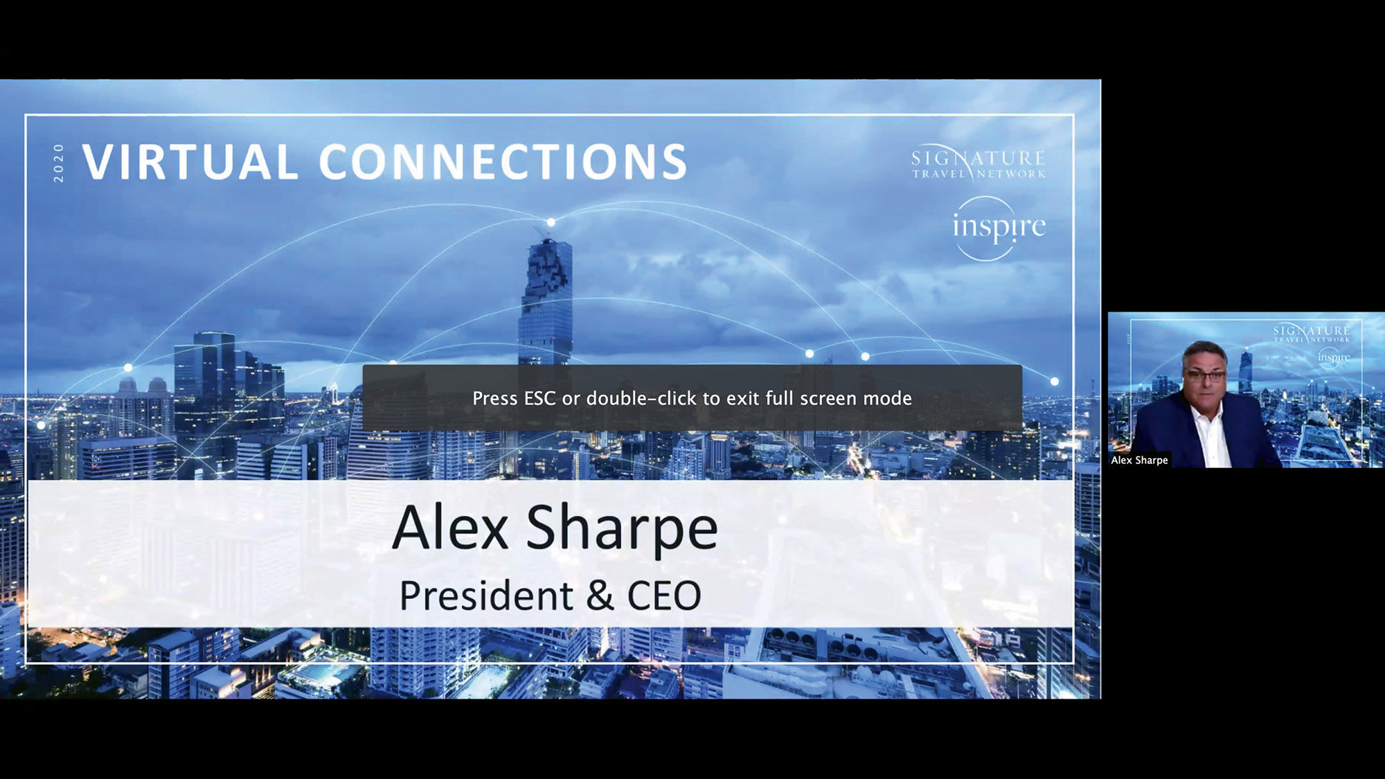 Signature Travel Network president and CEO Alex Sharpe launching Signature Virtual Connections, a virtual learning series designed to help members recover from the coronavirus pandemic.