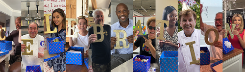 Carnival partners unboxing their letters, from left: Shaquille O’Neal, Kathie Lee Gifford, Lindsey Alsup, Emeril Lagasse, Guy Fieri, Alonzo Mourning, Romero Britto, Deshauna Barber, Rudi Sodamin, Micky Arison (the company's chairman) and Vanna White.