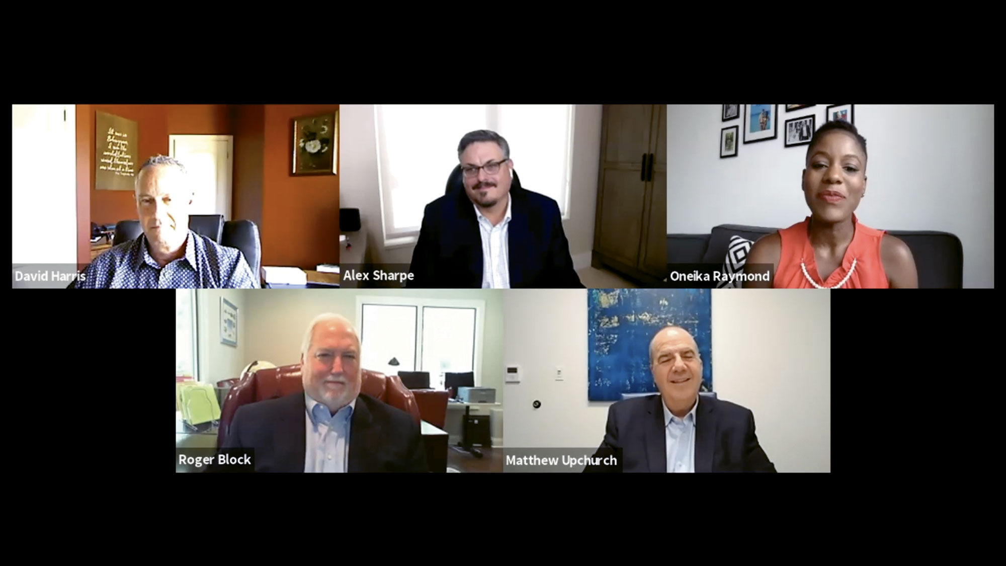 David Harris of Ensemble Travel Group; Alex Sharpe of Signature Travel Network; Roger Block of Travel Leaders Network and Matthew Upchurch of Virtuoso in conversation with journalist and television host Oneika Raymond.