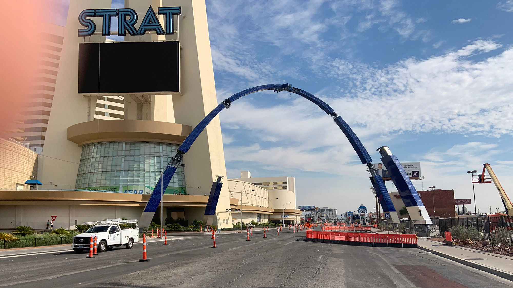 Construction on the illuminated arches began in March.