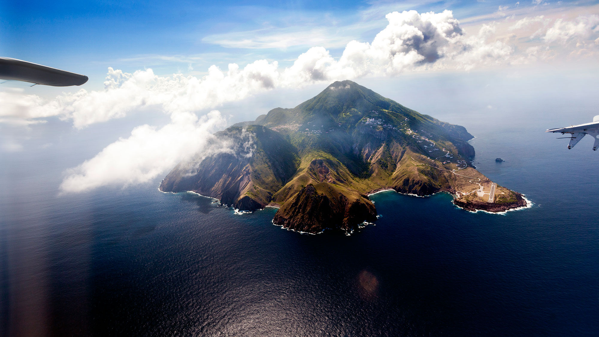 A birds-eye view of the island of Saba.