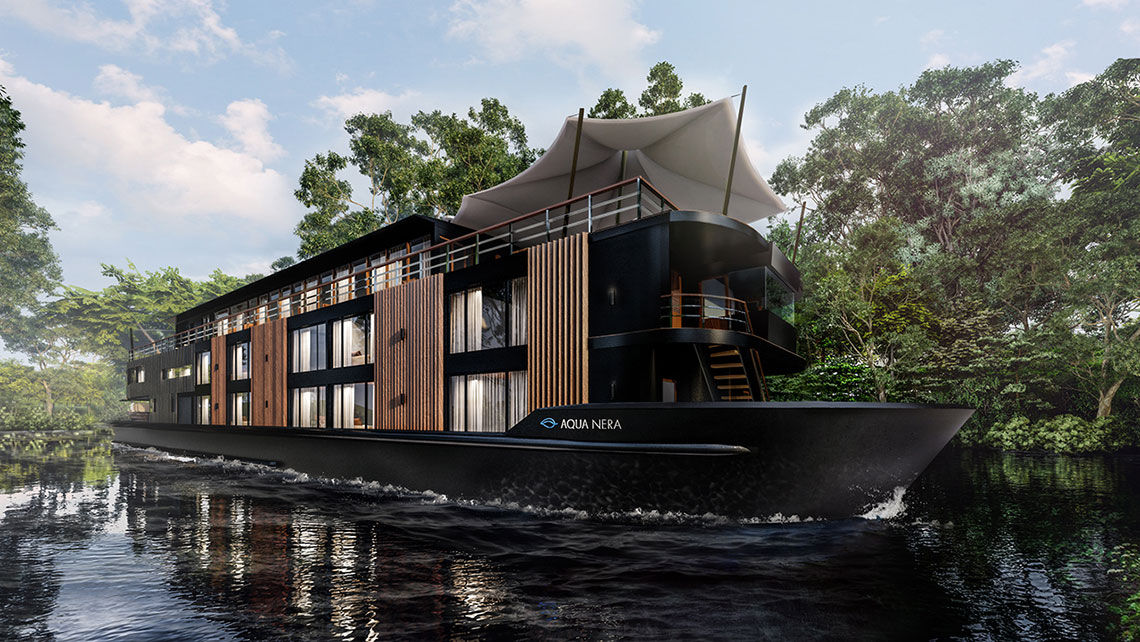 A rendering of Aqua Expeditions' newest ship, the Aqua Nera, which has been completed in Vietnam and is heading to the Peruvian Amazon.