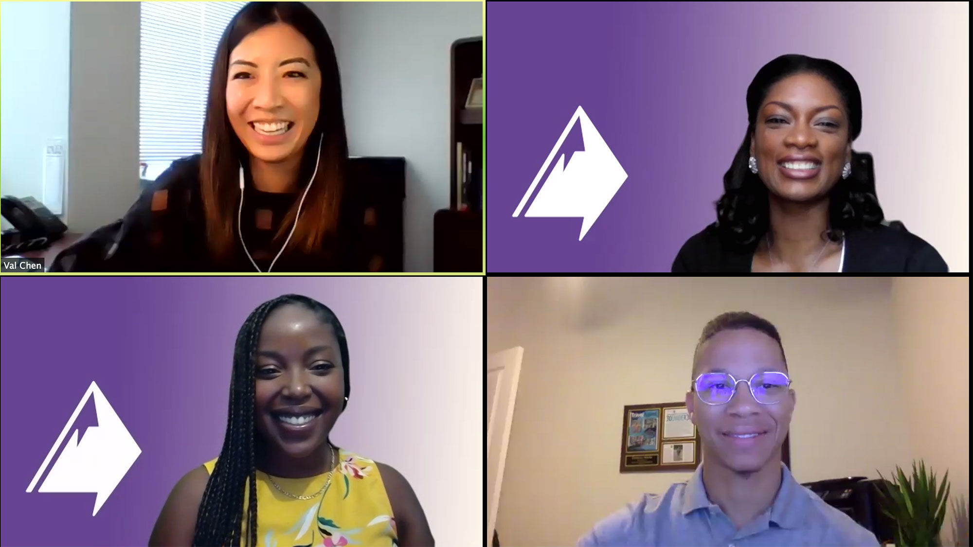 Future Leaders in Travel's Black Travel Panel: Moderator Valerie Chen (clockwise from top left), Samantha Hammond, Trevor Williams and Jazzmine Douse.