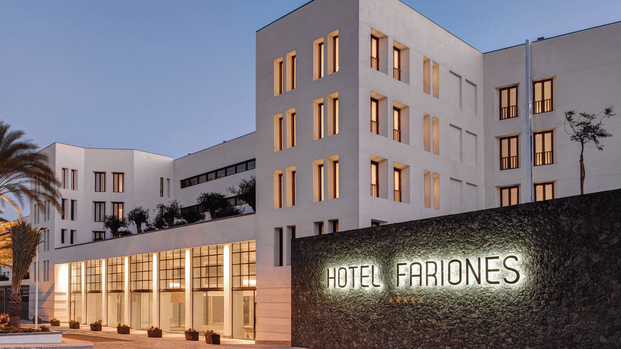 The exterior of the Hotel Fariones on Lanzarote in the Canary Islands.