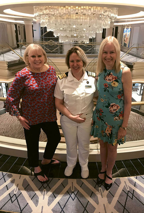 From left, Linda Litteken, Keene Luxury Travel; Regent Splendor Capt. Serena Melani; and Susan Walsh, Keene Luxury Travel, during the sailing in late February. From left, Linda Litteken, Keene Luxury Travel; Regent Splendor Capt. Serena Melani; and Susan Walsh, Keene Luxury Travel, during the sailing in late February.