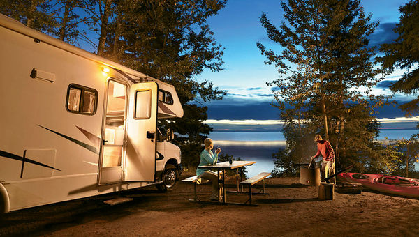 A recreational vehicle campsite. A recreational vehicle campsite.