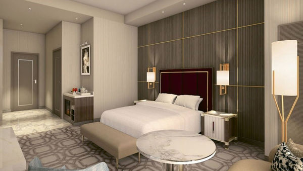 A rendering of a Crockfords Las Vegas guest room. A rendering of a Crockfords Las Vegas guest room.