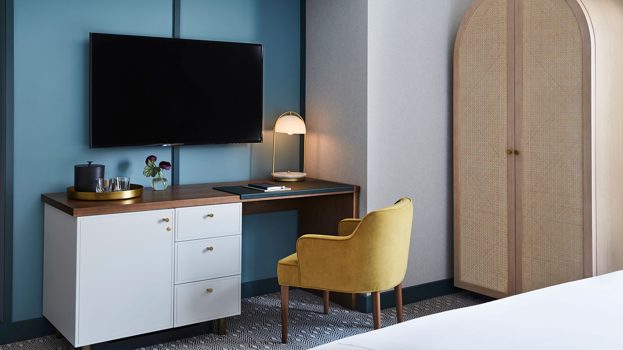 A desk setup at the Kimpton St. George in Toronto, one of the hotels participating in the remote leaning program for kids.