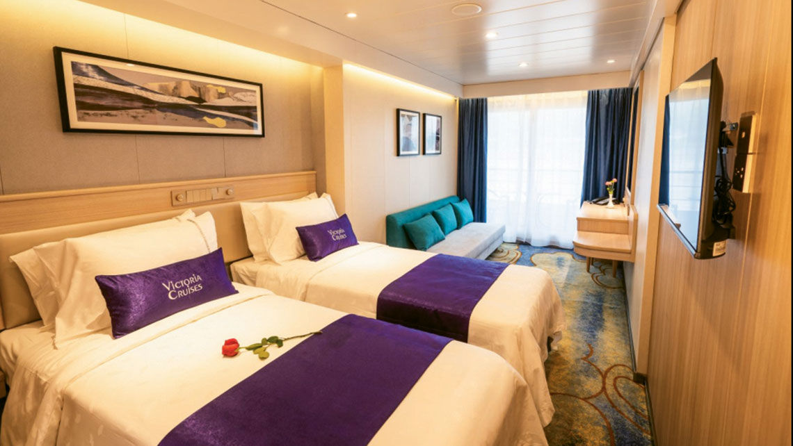 A stateroom on the Victoria Sabrina, which is billed by Victoria Cruises as the largest river cruise ship in the world.