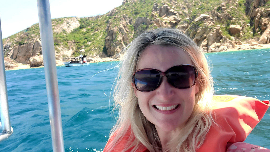 Rachel Morrell on a boat ride in Cabo San Lucas, Mexico, during a break from this year's Global Travel Marketplace West, which she attended virtually.