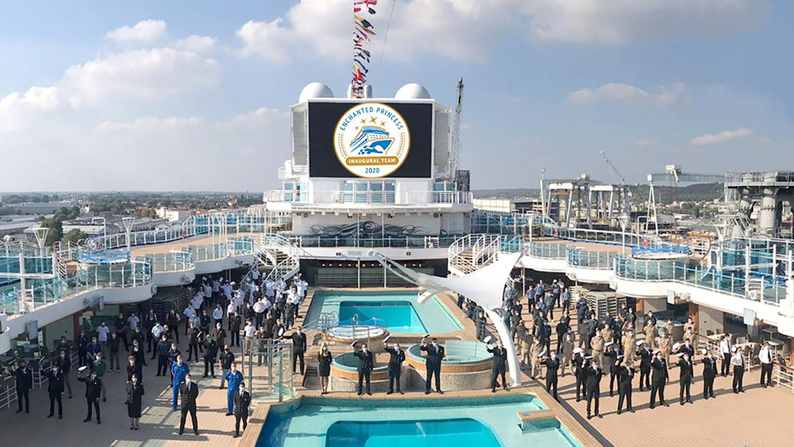 Enchanted Princess teammates celebrate the ship's arrival into the Princess Cruises fleet.