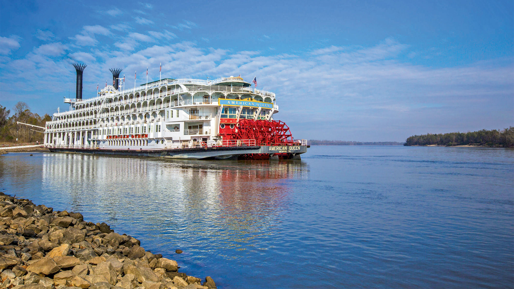 The American Queen Steamboat Co. paddlewheeler American Queen. The company is requiring passengers have completed Covid-19 vaccinations starting with July 1 cruises.