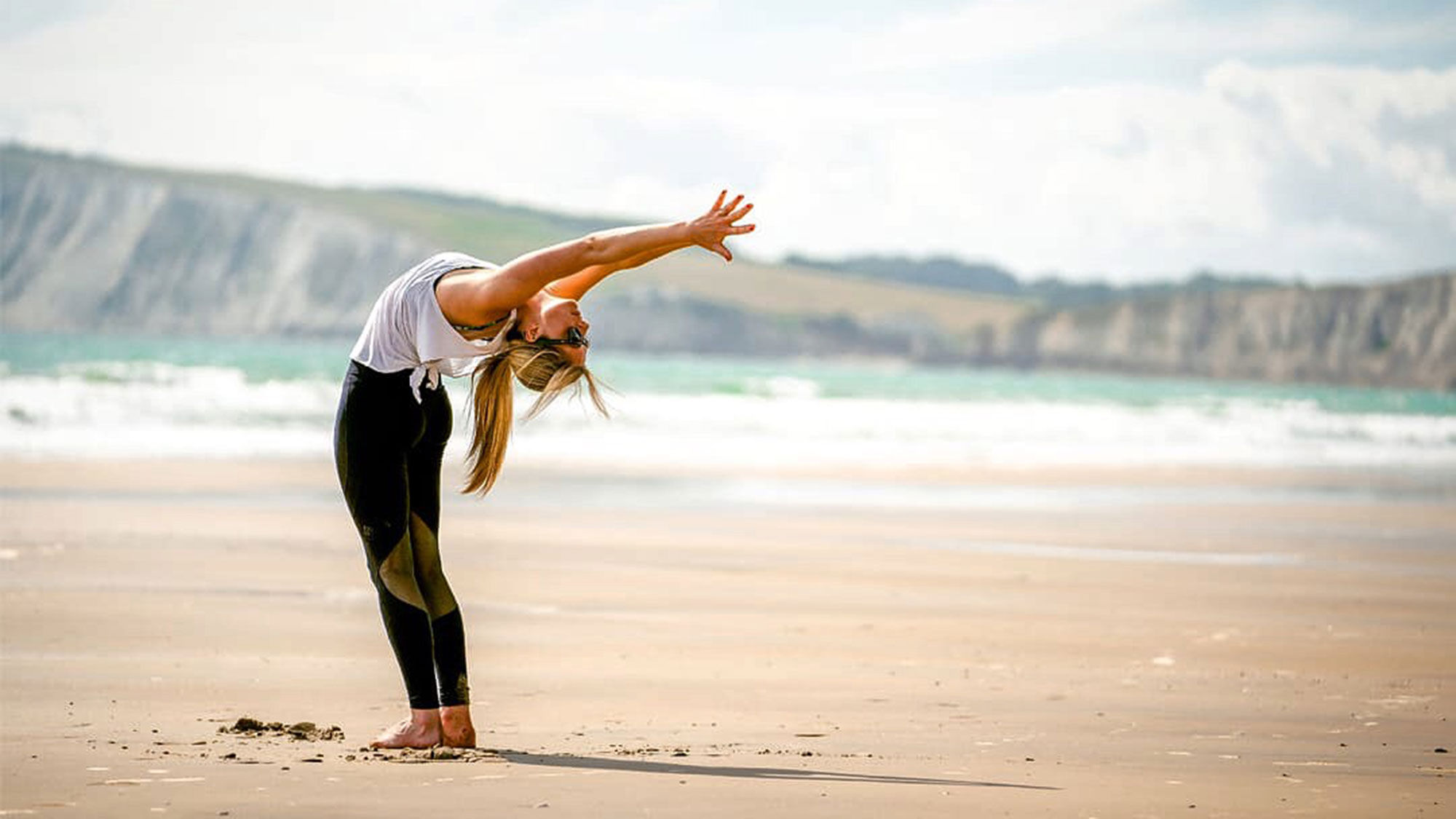 Yoga on the beach on the Isle of Wight.