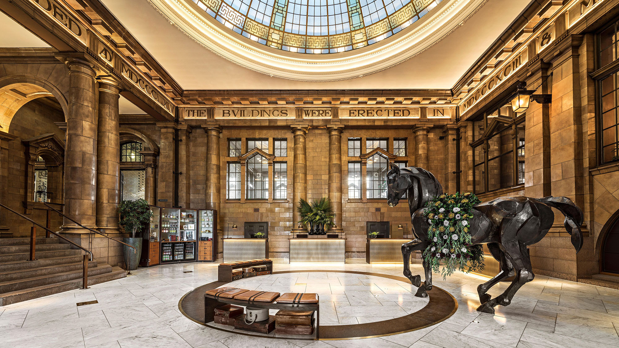 The lobby at the Kimpton Clocktower Hotel in Manchester, England.