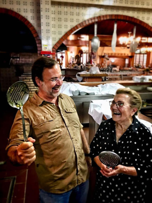 Paulo Salvador with Maria de Lurdes Graca, owner of Manjar do Marques in Pombal, Portugal, during the filming of his television show there. Paulo Salvador with Maria de Lurdes Graca, owner of Manjar do Marques in Pombal, Portugal, during the filming of his television show there.